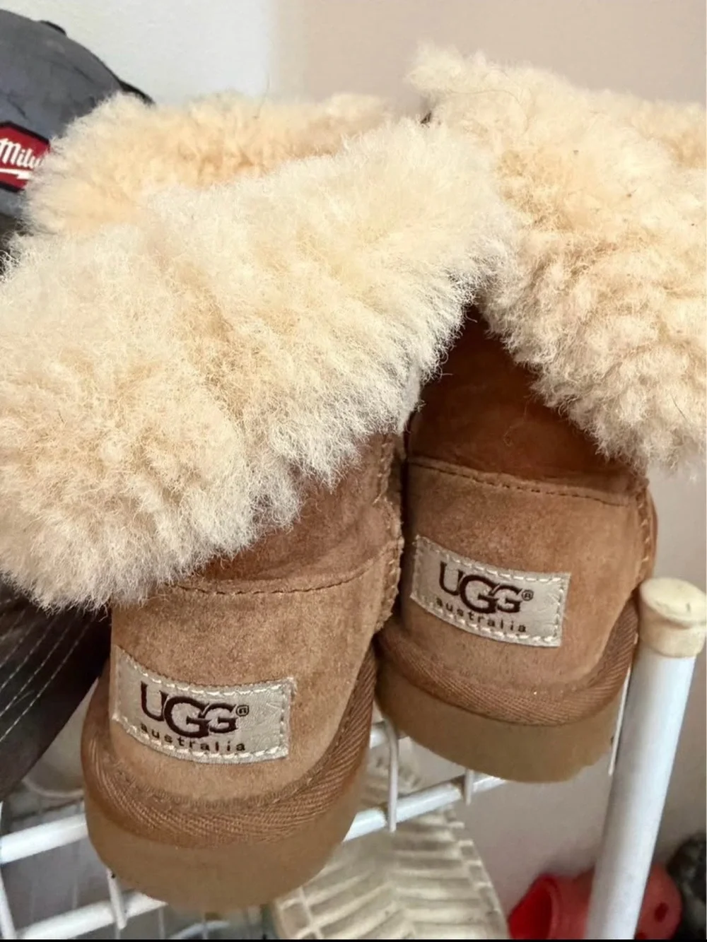 UGG tan Suede Shearling Cuff Slipper Boots
